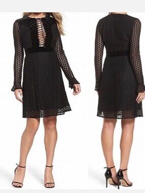 Foxiedox NWT Medium Black Lace  Up Velvet Sheath Dress Goth Whimsigoth Vampy